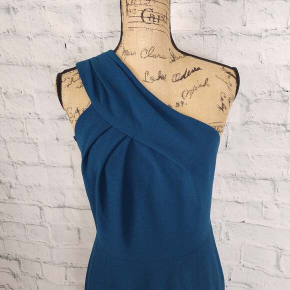 Tory Burch Ashley dress Sz 10 winter teal one shoulder mini zip up A30C - Picture 3 of 6